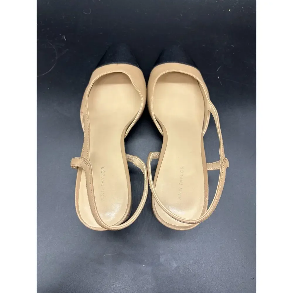 Anne Klein Brinlee Pump Women's US 8.5 Brown Cap Toe Slingback Block Heel